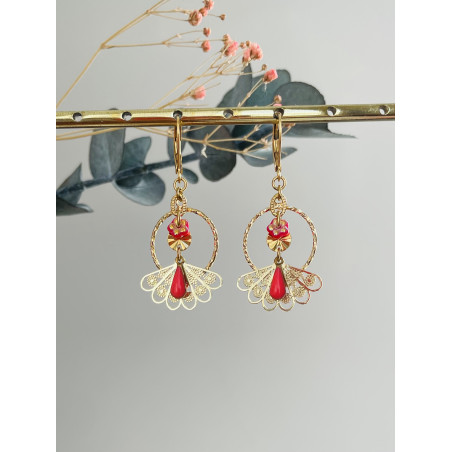 Dormeuses "Mini éventail bohème" rouges