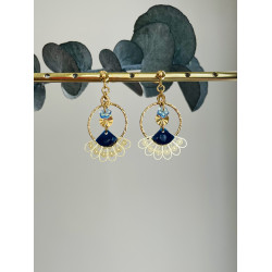 Dormeuses "Mini éventail bohème" bleues