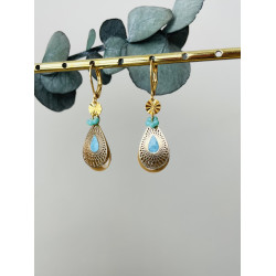 Dormeuses "Gouttes mini-fleurs" bleues et camels