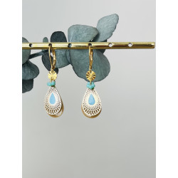 Dormeuses "Gouttes mini-fleurs" bleues et camels