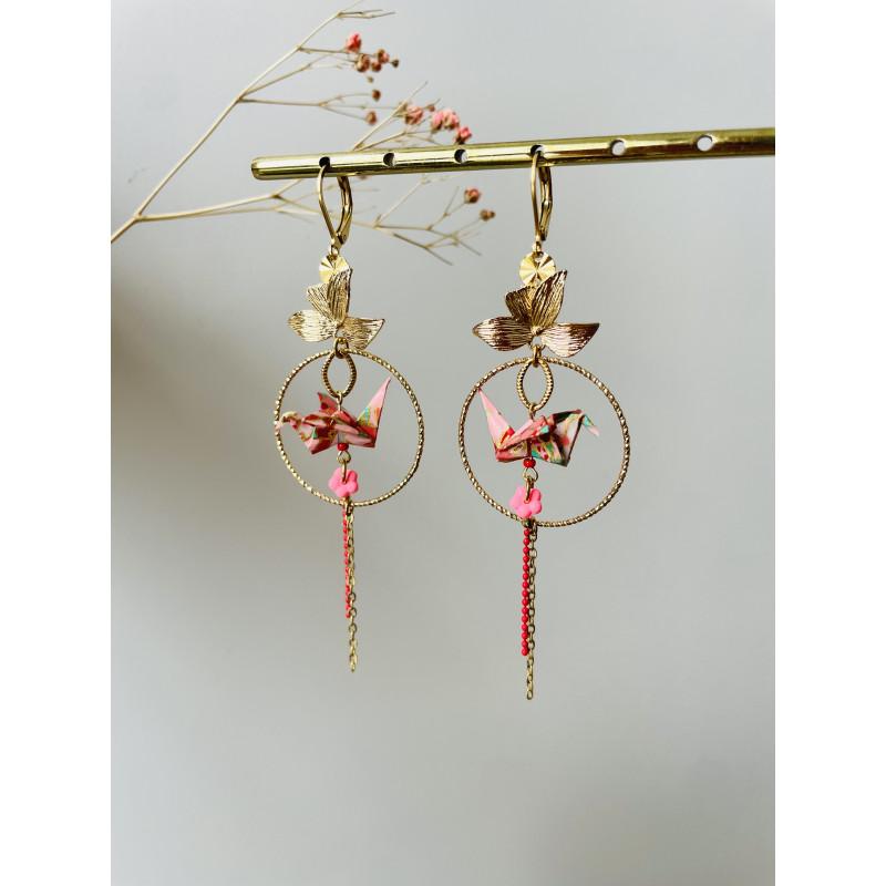 Dormeuses "Fleurs Origamis" roses