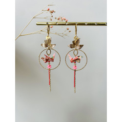Dormeuses "Fleurs Origamis" roses