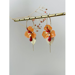 Créoles "Orchidées 3 pétales" corail et rouge