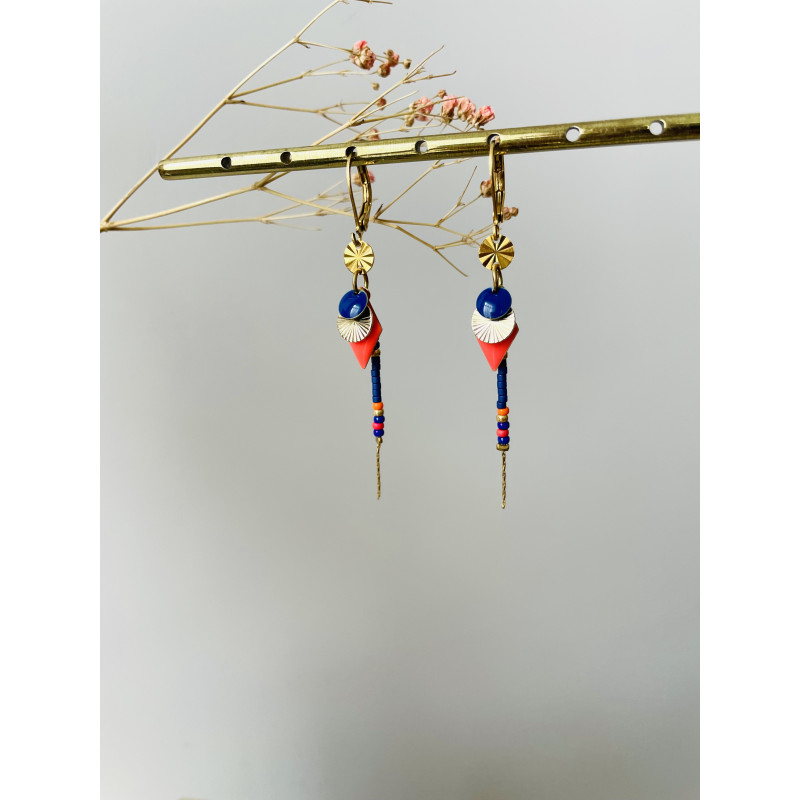 Dormeuses "Losange Arlequin" oranges et bleus