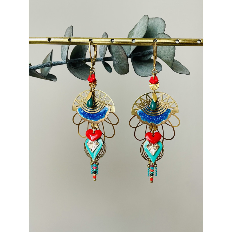 Dormeuses "Peruvian Colors" bleues et rouges