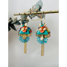 Créoles "Tropical Flowers" turquoise et orange