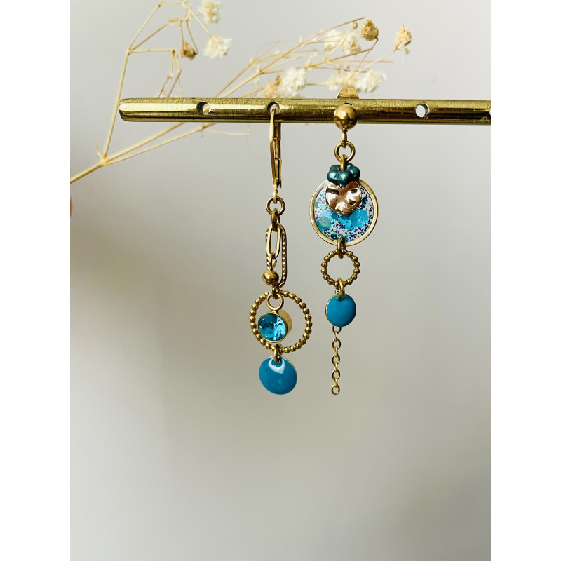 Boucles  "Bulles" asymétriques bleus